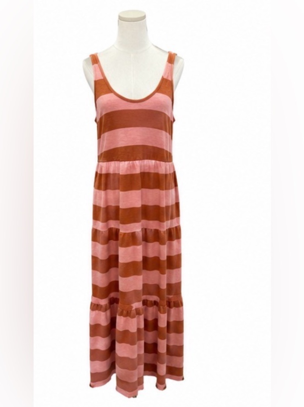 Marine Layer striped tiered cotton maxi dress size M pink rust